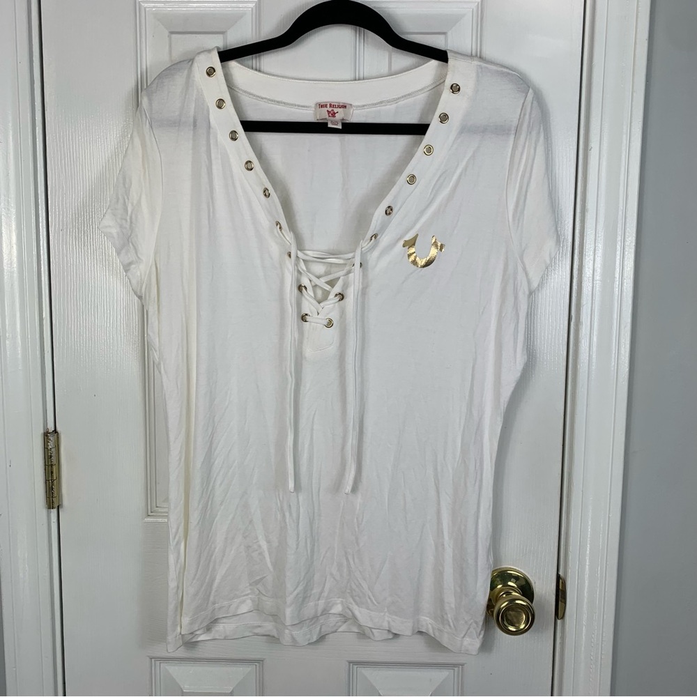 True Religion Womens Size XL Lace Up Top
